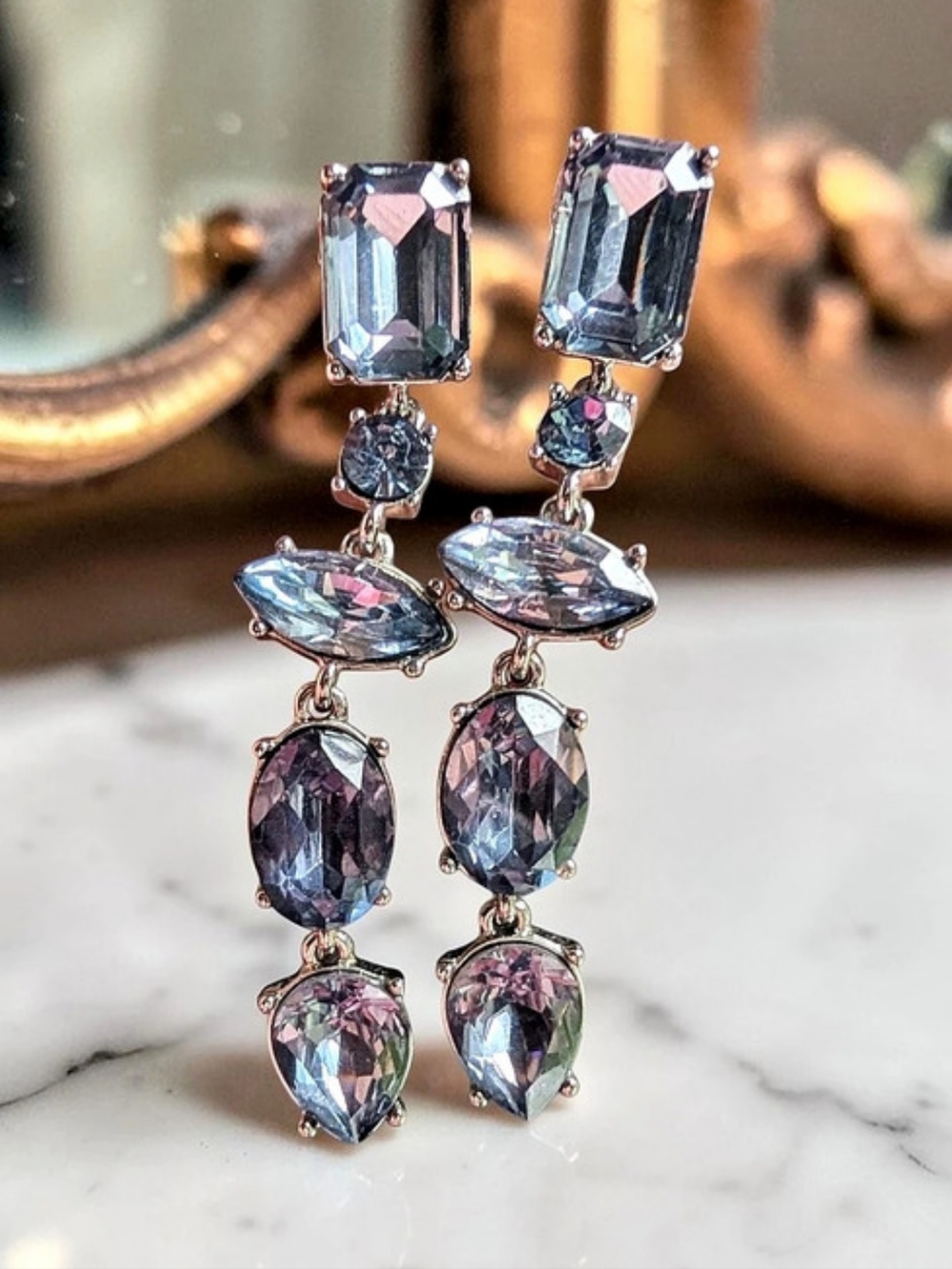 Simply Vera Vera Wang Light Blue Crystal Linear Drop Earrings EUC